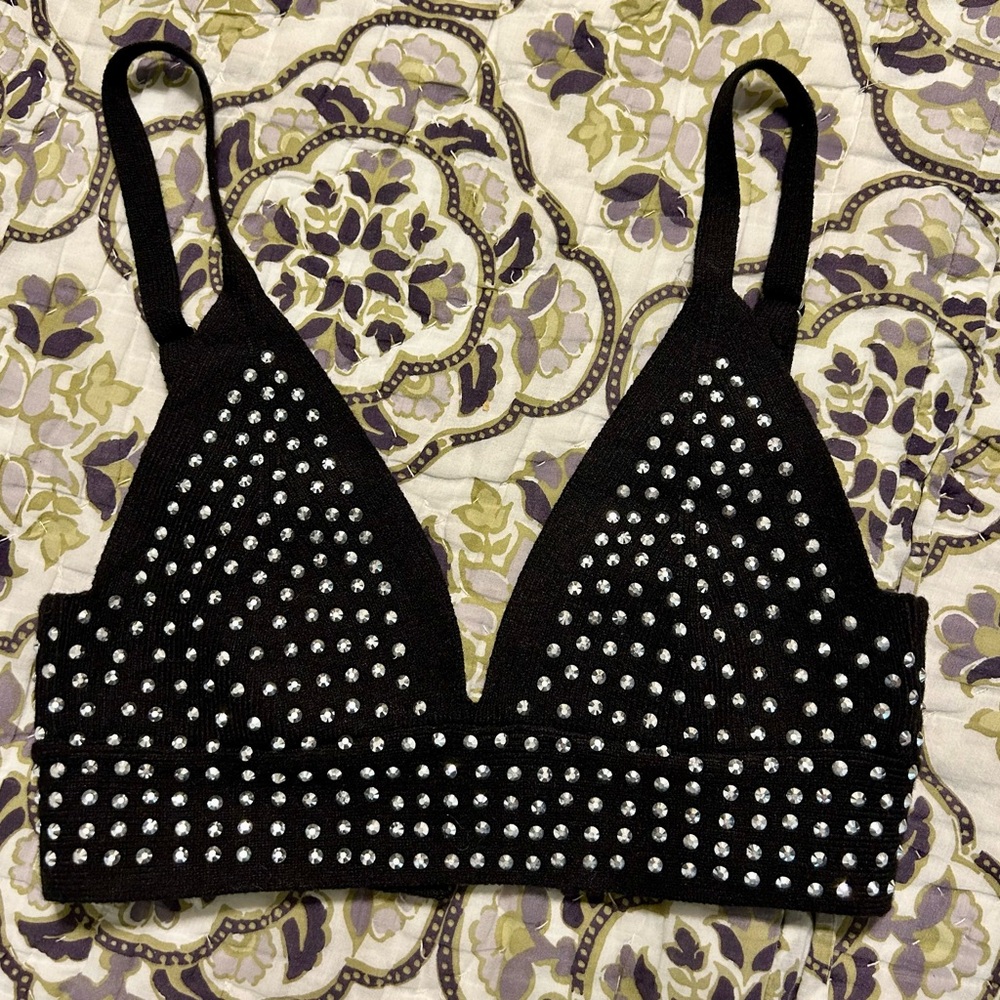 Forever 21 Black Studded Bralette with Silver Rivets
